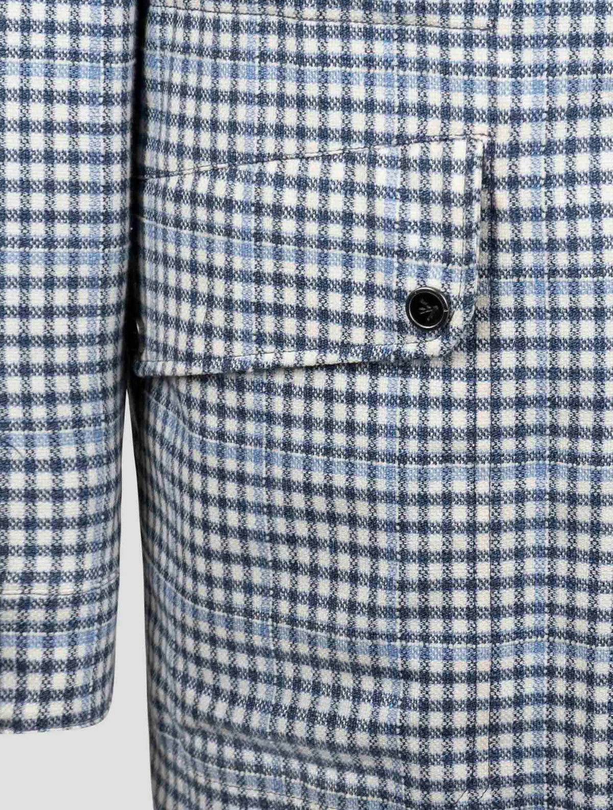 Isaia Blue White Wool Silk Linen Ea Overcoat