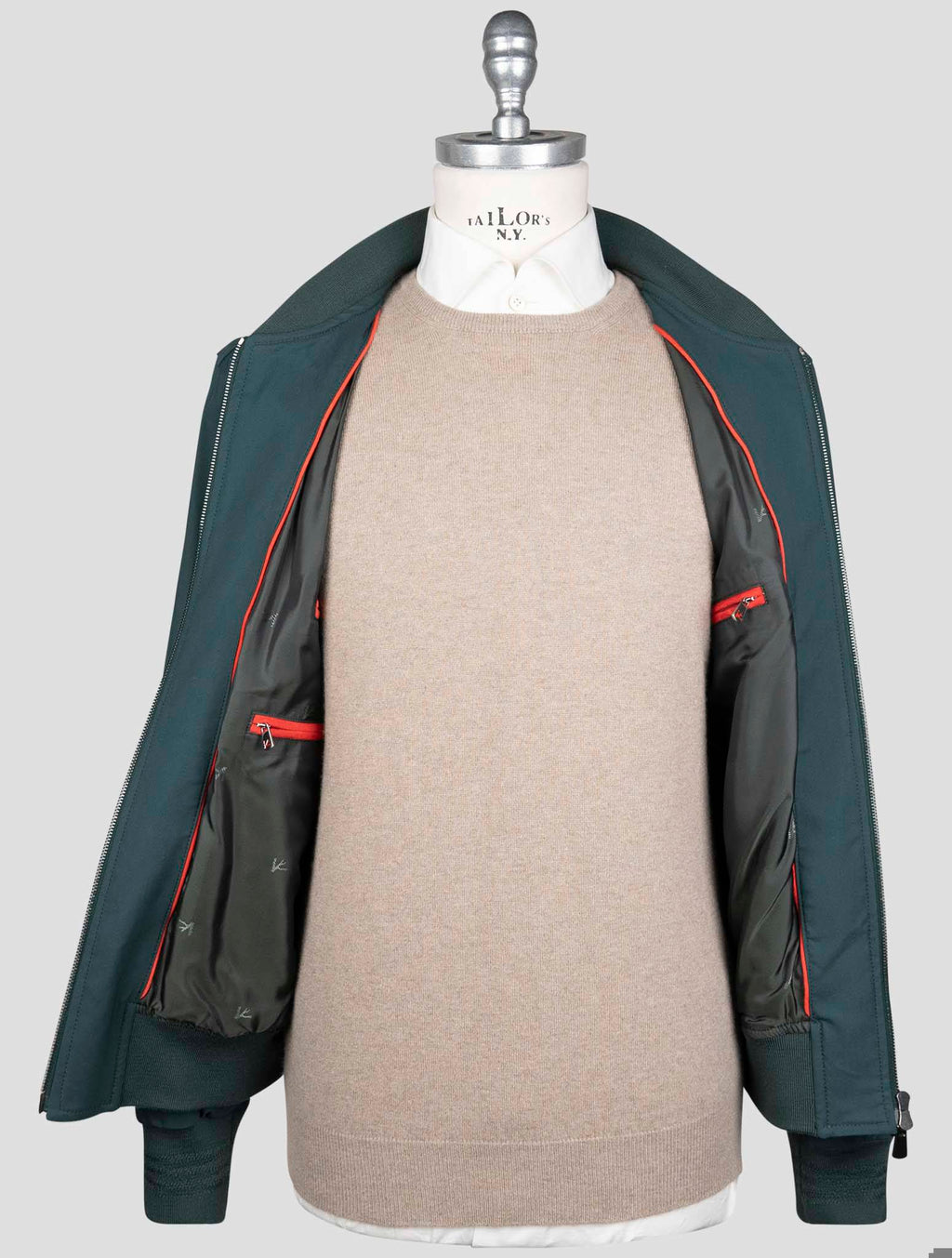 Isaia Green Wool Pa Silk Ea Coat