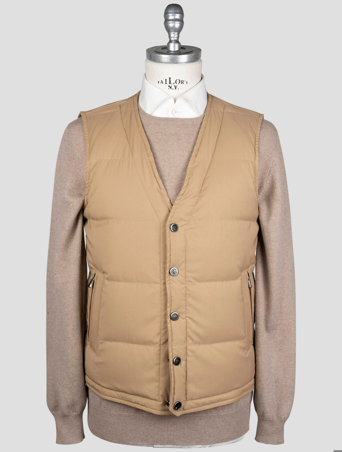 Isaia Isaia Beige Wool Pa Silk Ea Gilet Coat Beige 000