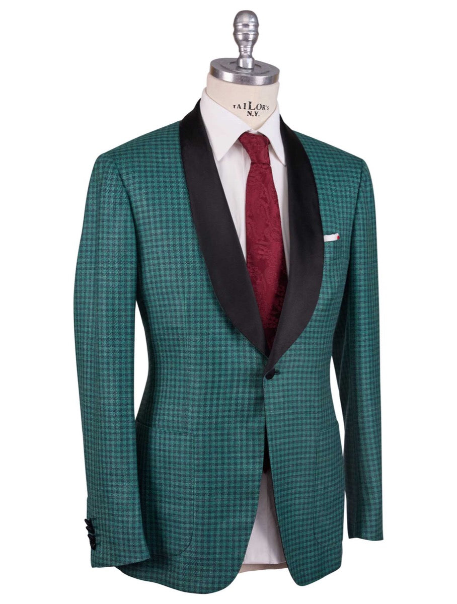 Kiton Black Green Cashmere Silk Linen Smoking Blazer