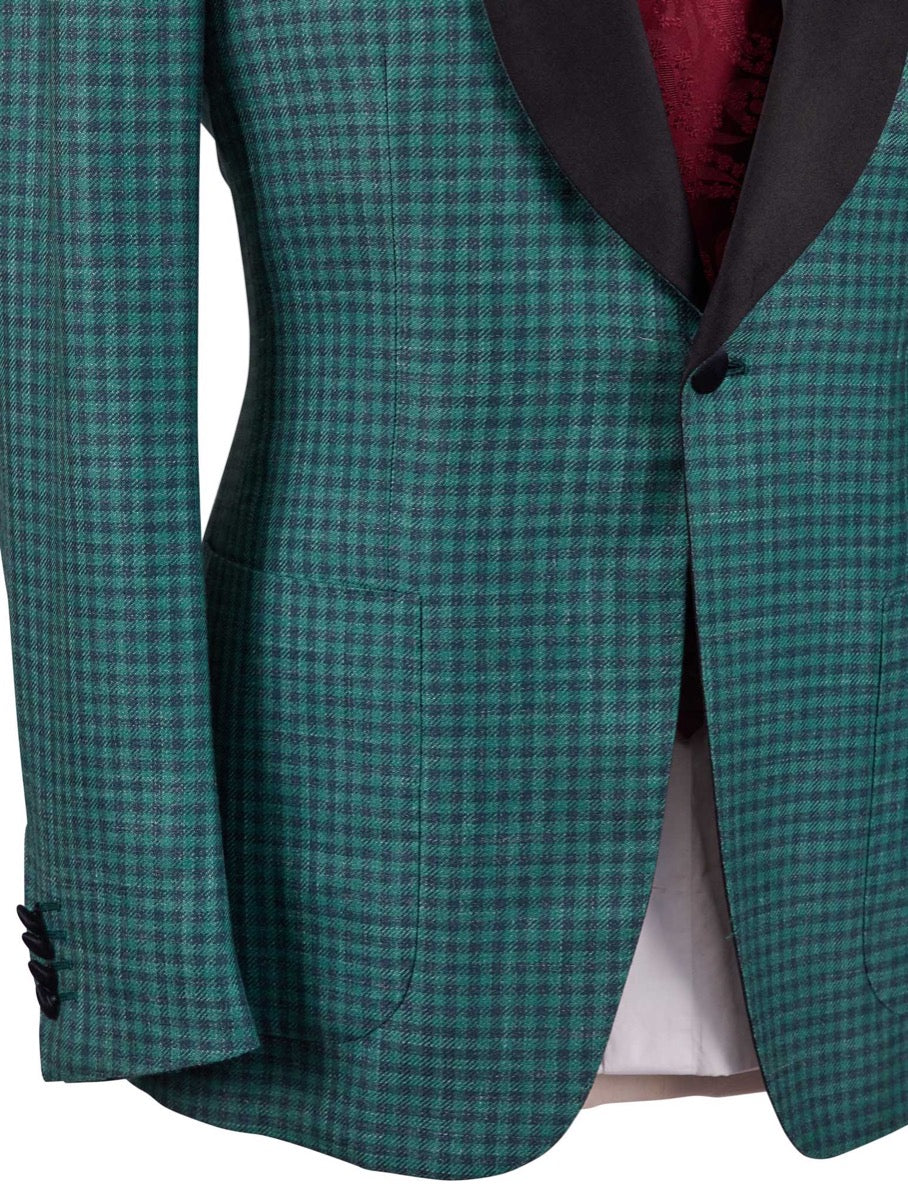 Kiton Black Green Cashmere Silk Linen Smoking Blazer