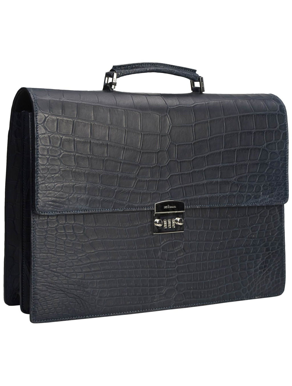 Kiton Blue Leather Crocodile Bag