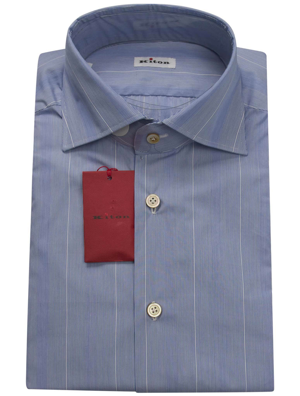 Kiton Blue White Cotton Shirt