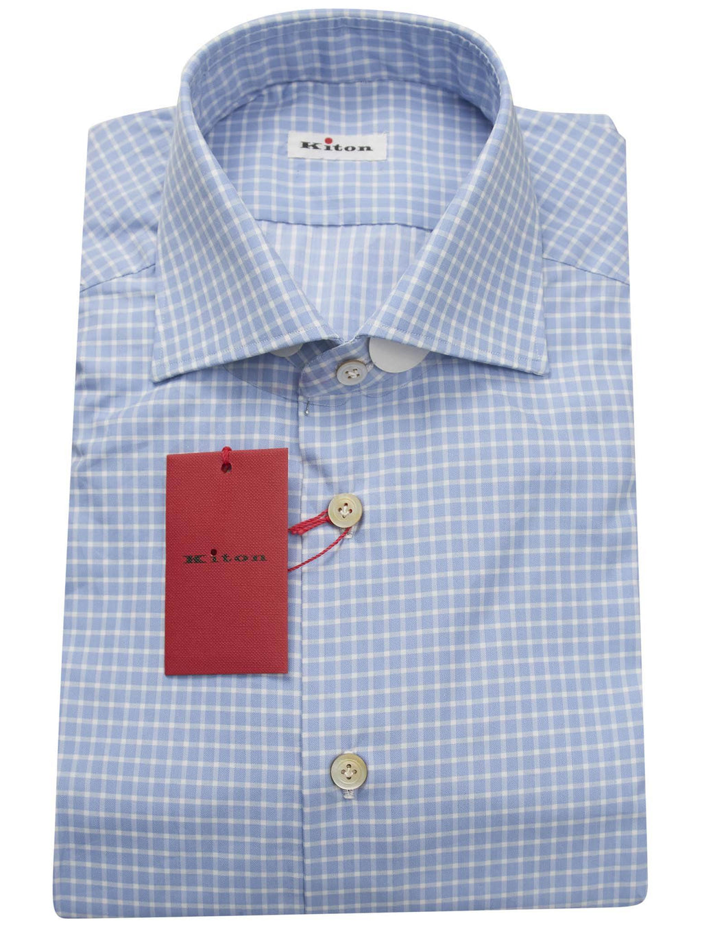 Kiton Blue White Cotton Shirt