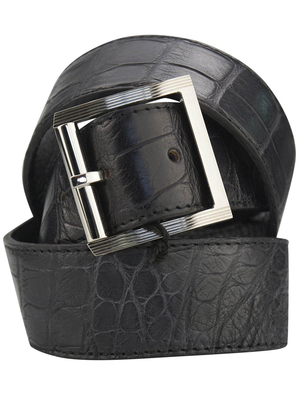 Kiton Black Leather Crocodile Belt