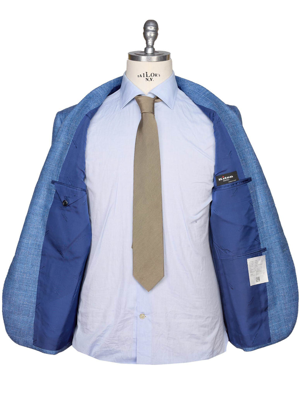 Kiton Blue Virgin Wool Silk Linen Blazer