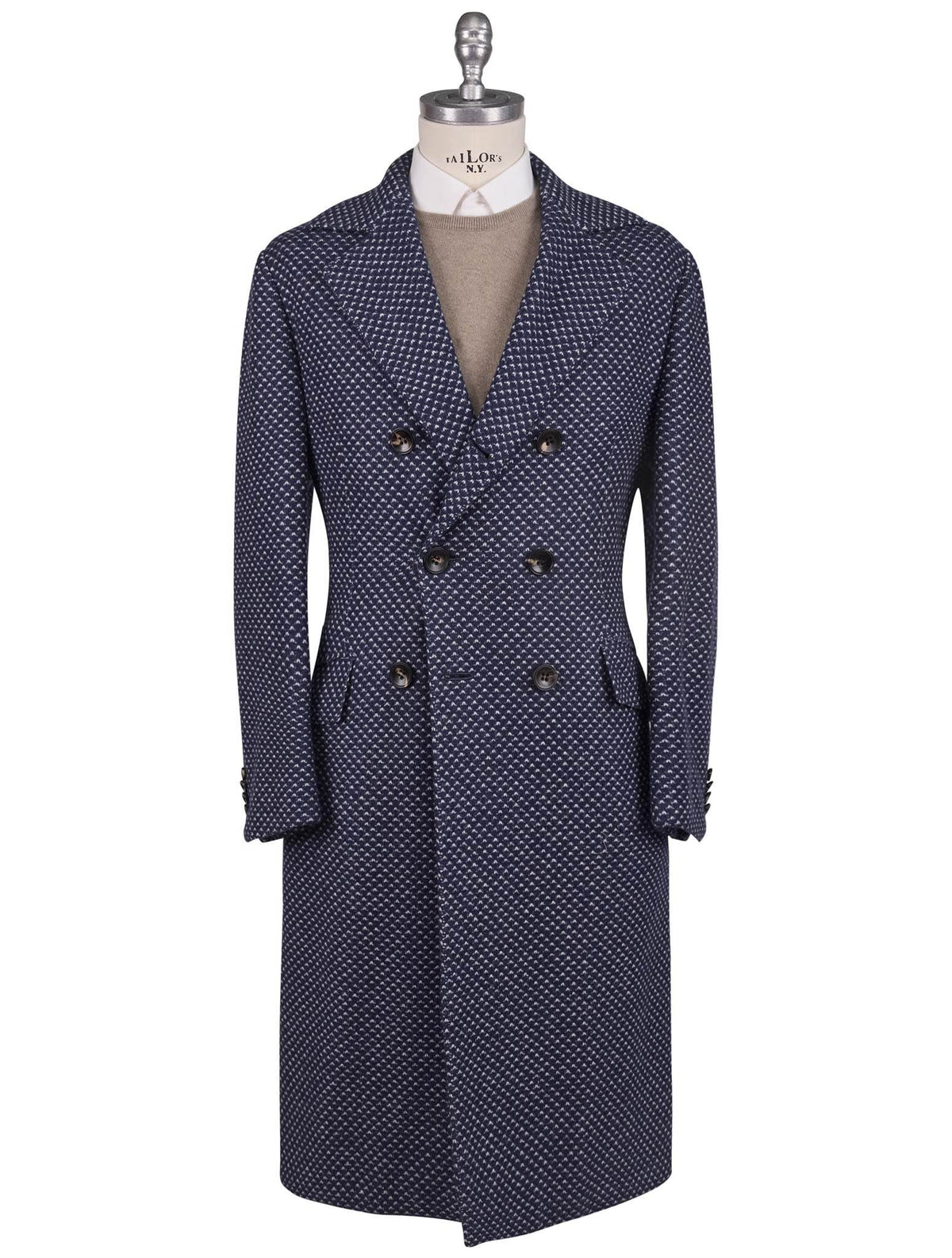 Kiton Kiton Blue White Cashmere Double Breasted Overcoat Blue / White 000