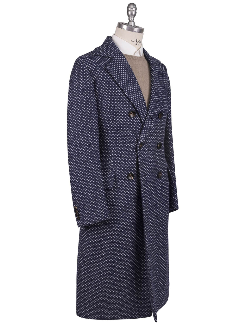 Kiton Kiton Blue White Cashmere Double Breasted Overcoat Blue / White 001
