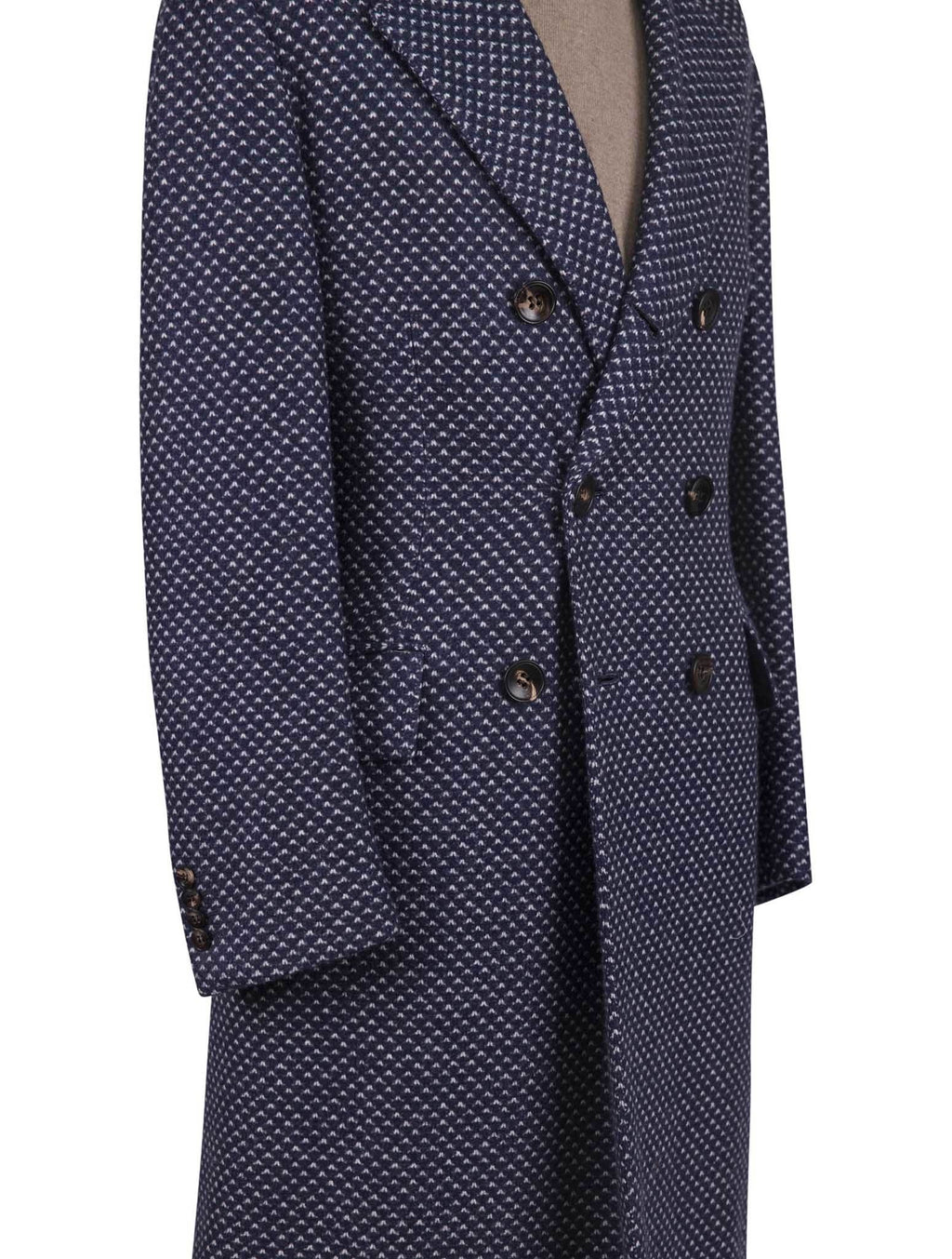 Kiton Blue White Cashmere Double Breasted Overcoat