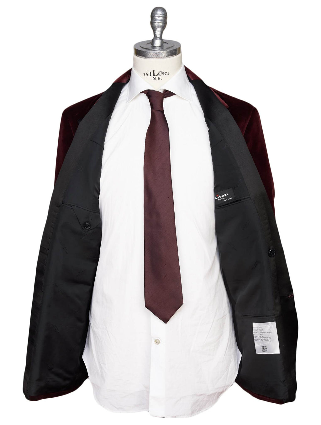 Kiton Burgundy Cotton Double Breasted Smoking Blazer