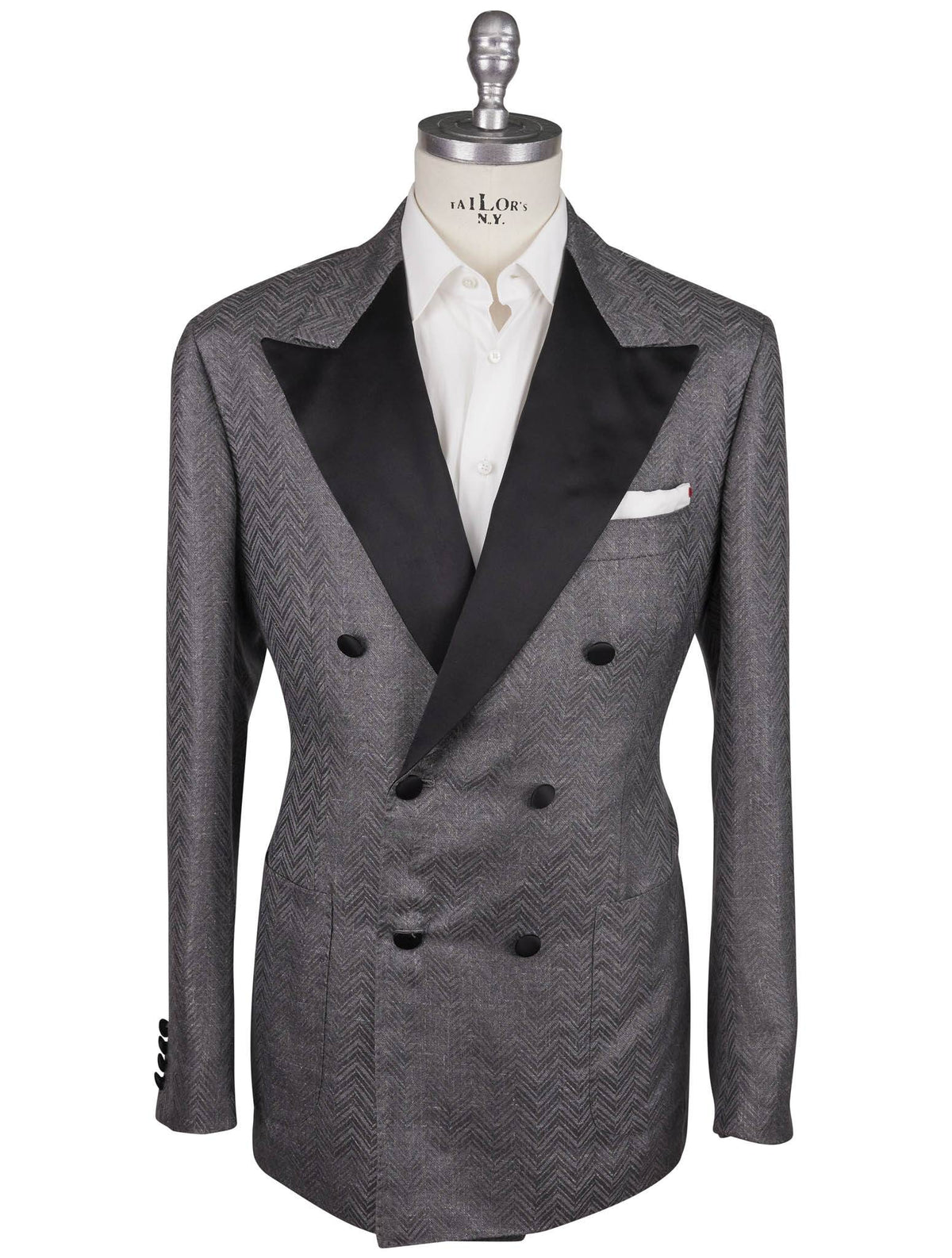 Kiton Black Cotton Double Breasted Smoking Blazer