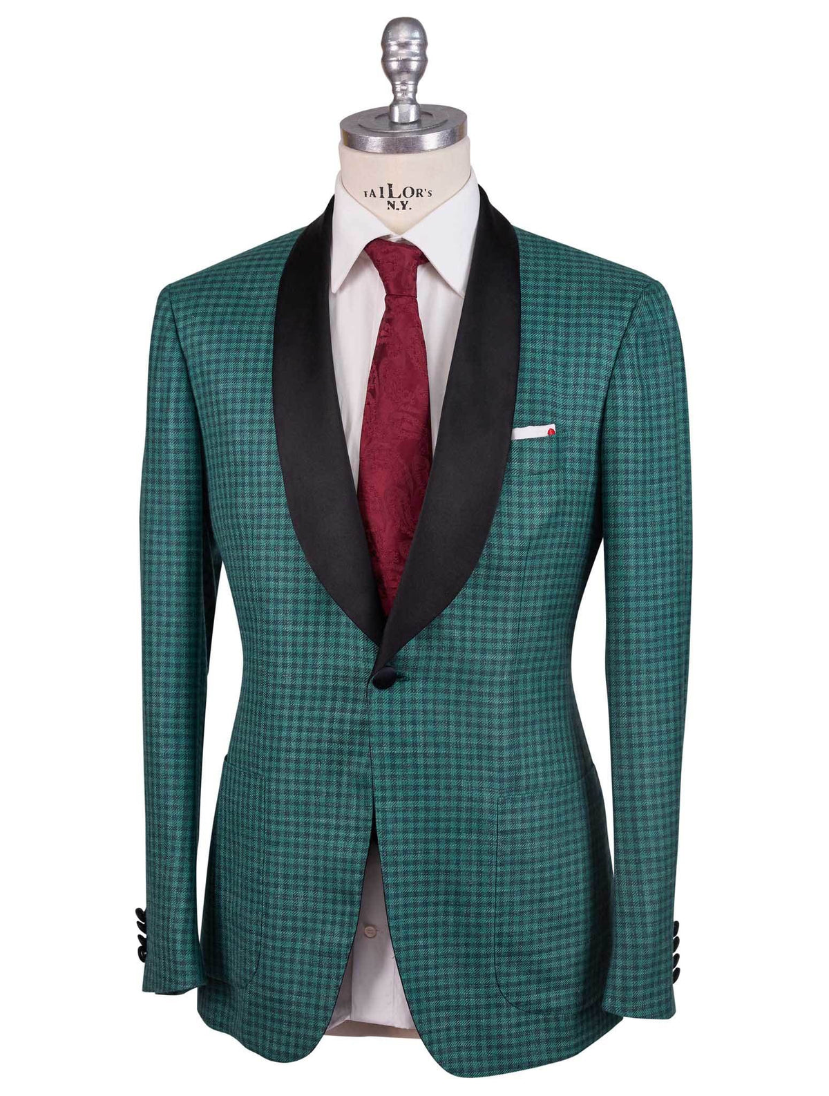 Kiton Black Green Cashmere Silk Linen Smoking Blazer