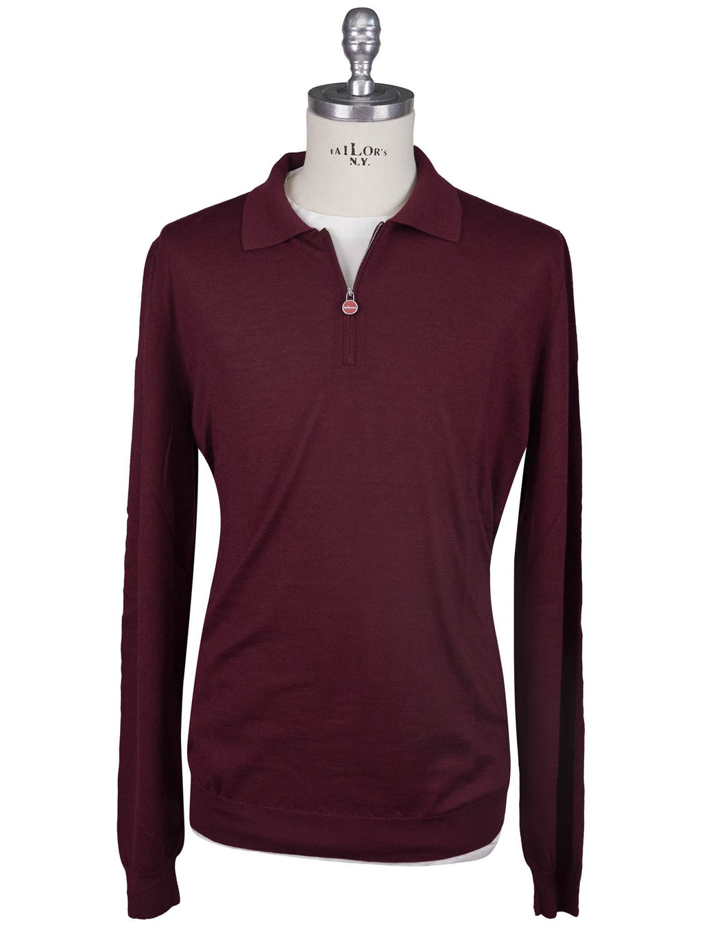 Kiton Burgundy Cashmere Silk Sweater Polo Half Zip