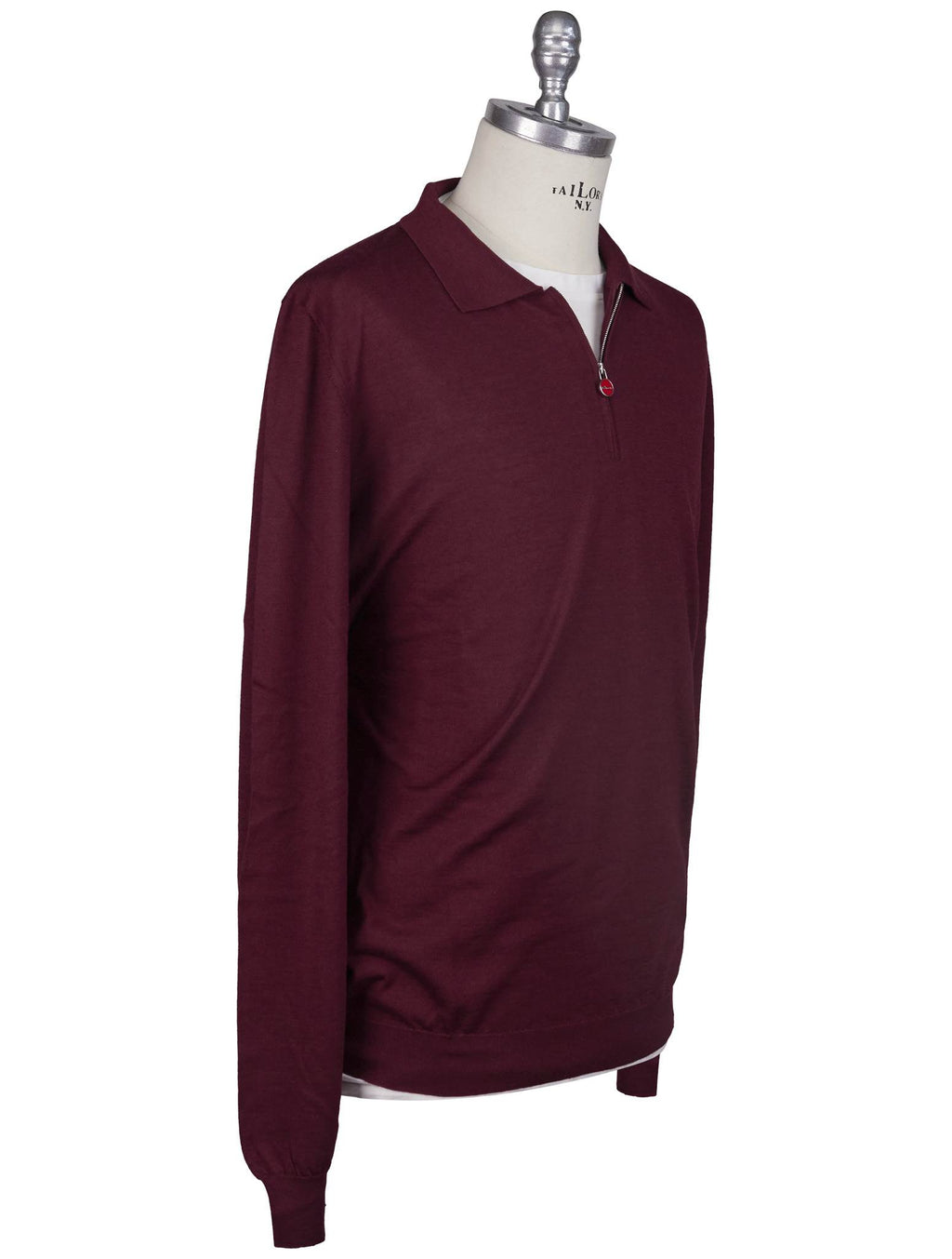 Kiton Burgundy Cashmere Silk Sweater Polo Half Zip