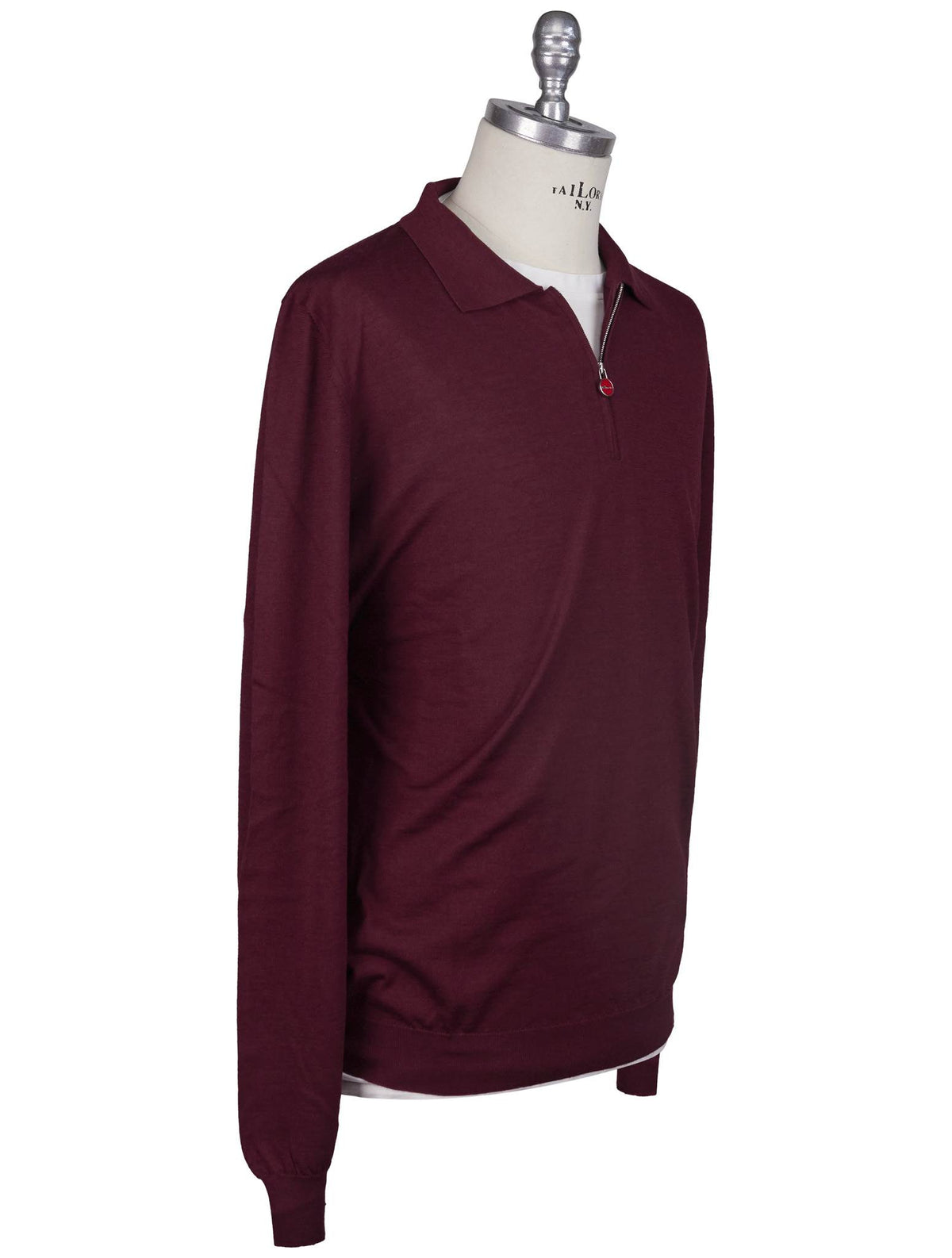 Kiton Burgundy Cashmere Silk Sweater Polo Half Zip