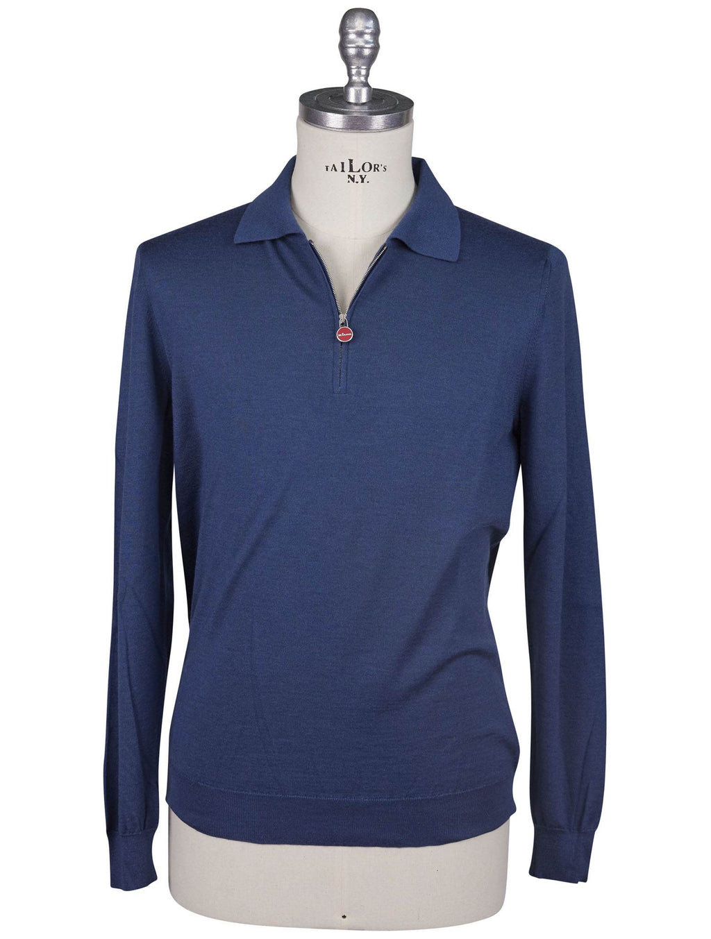 Kiton Blue Linen Cashmere Sweater Polo Half Zip