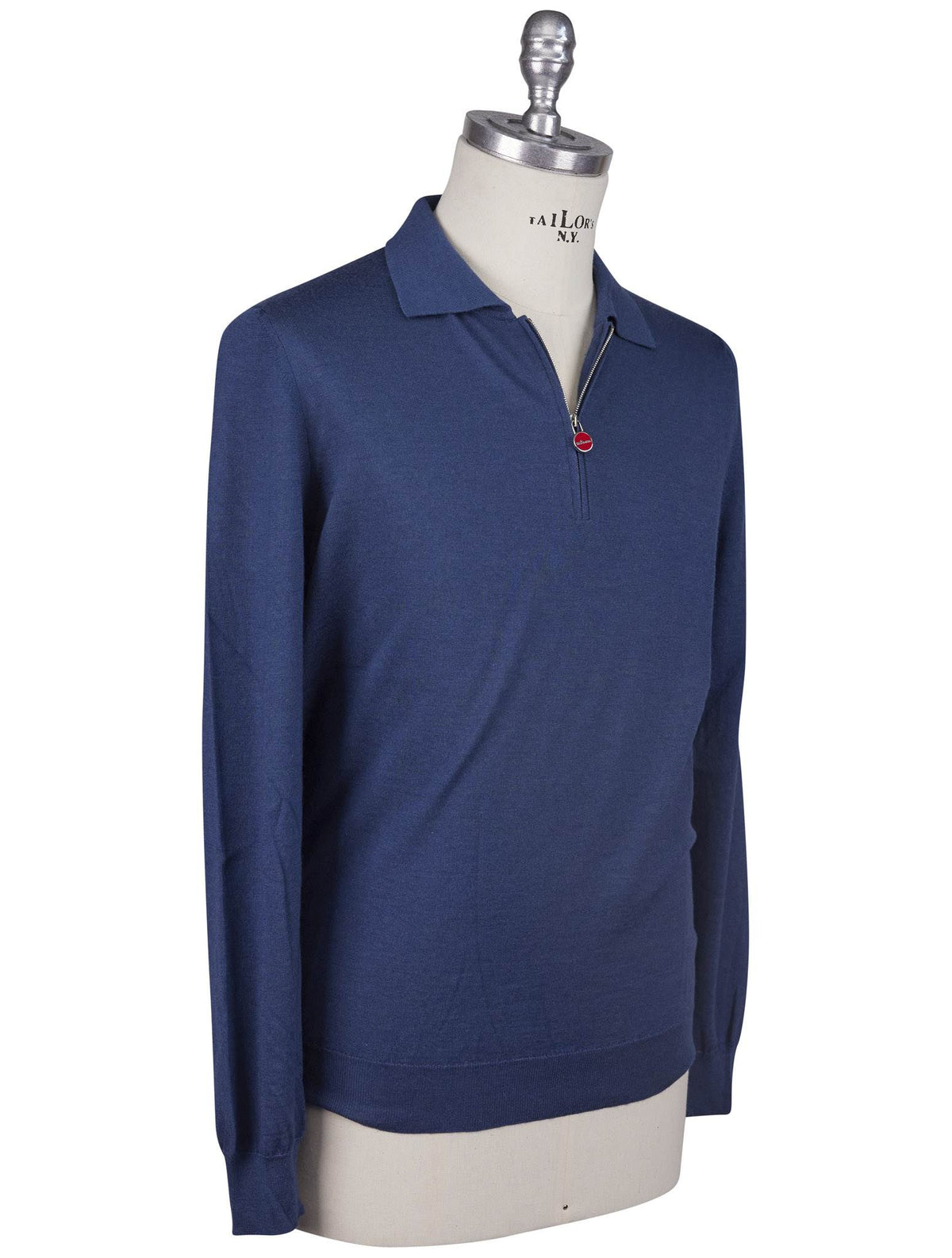 Kiton Kiton Blue Linen Cashmere Sweater Polo Half Zip Blue 001