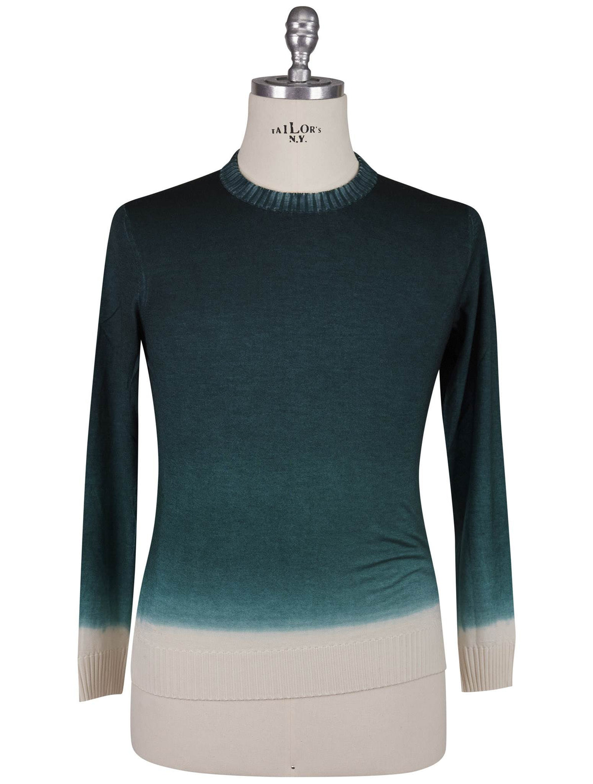 Kiton Green White Cashmere Silk Sweater Crewneck
