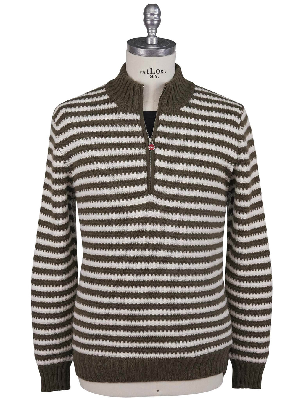 Kiton Kiton Green White Cashmere Sweater Half Zip Green / White 000