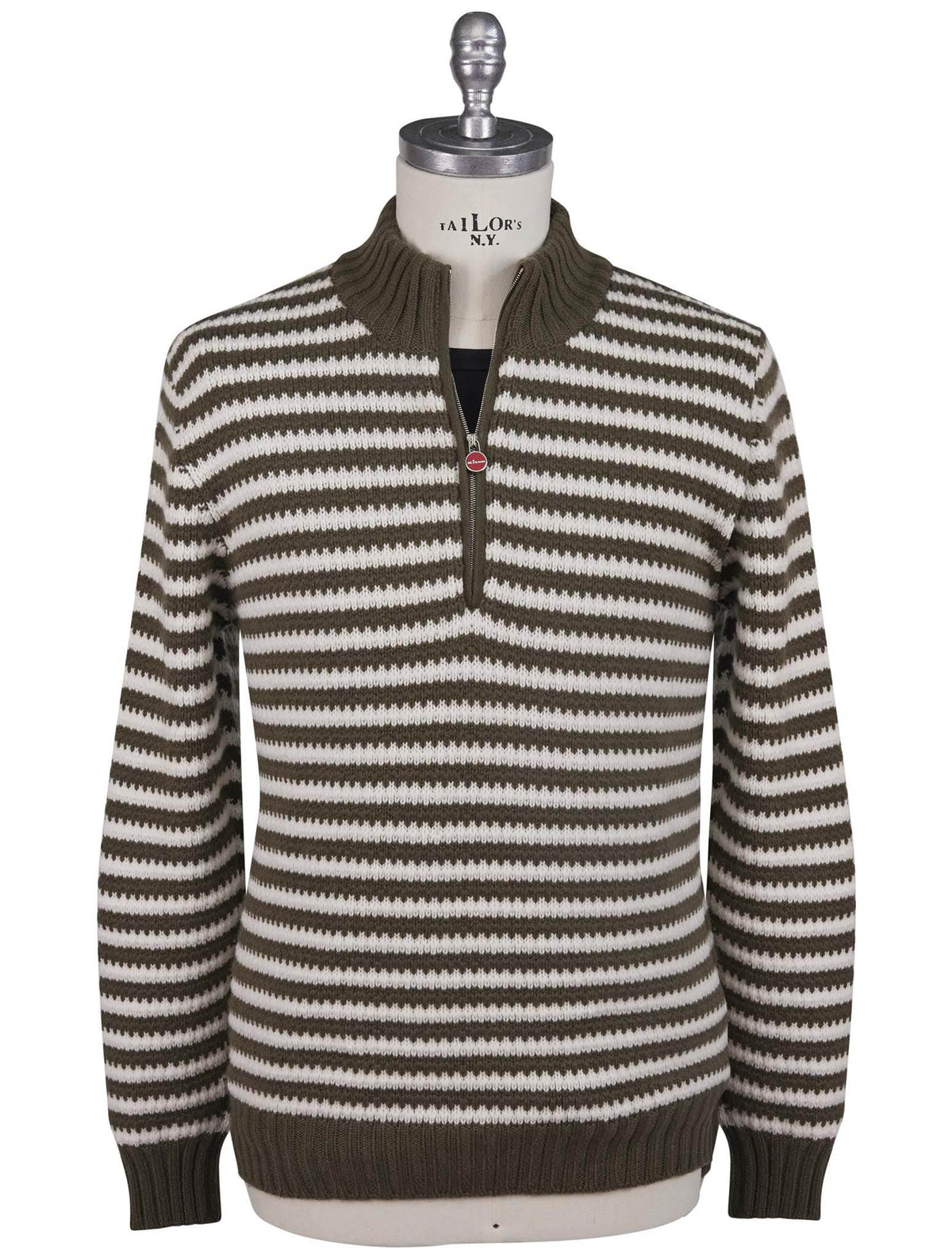 Kiton Kiton Green White Cashmere Sweater Half Zip Green / White 000