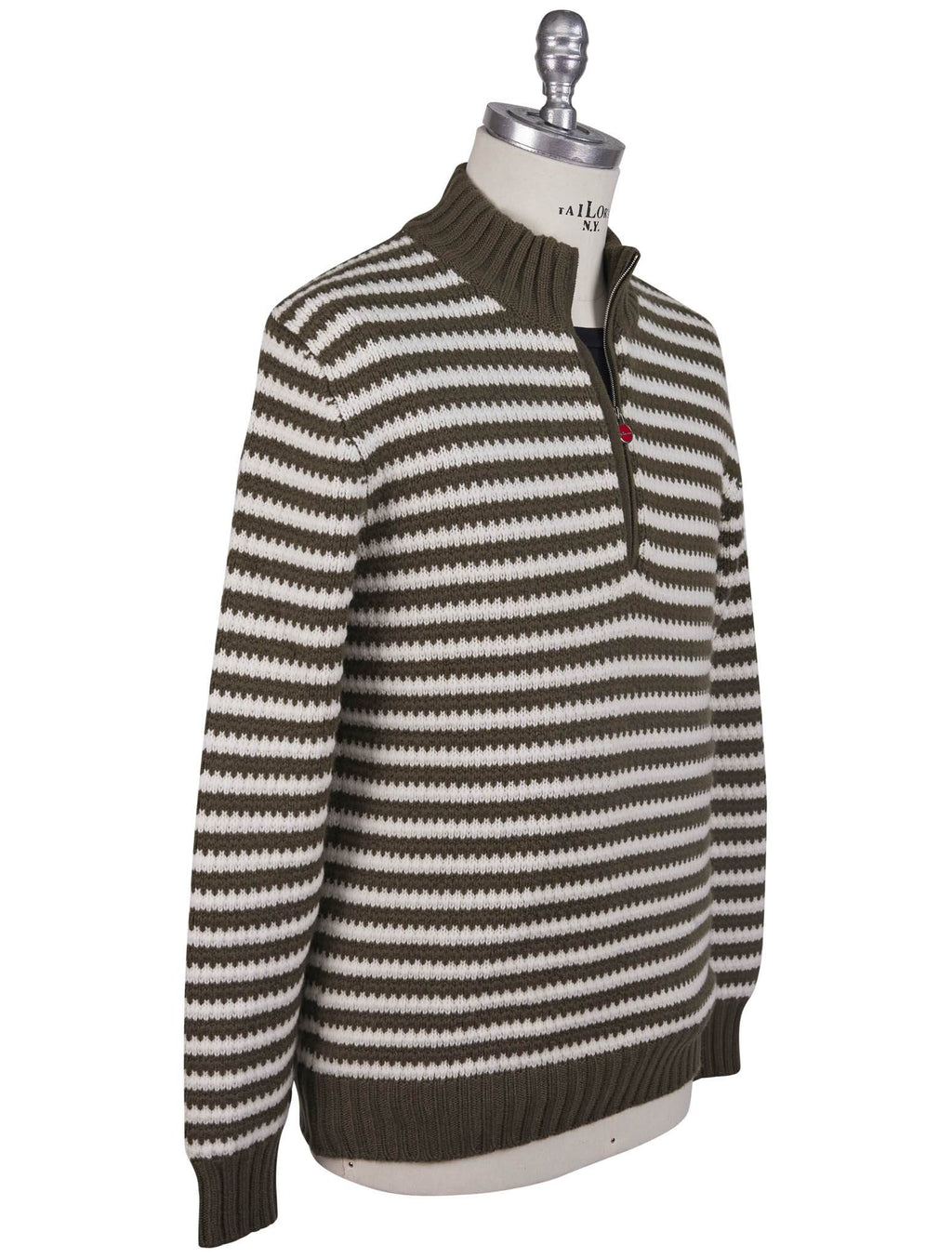Kiton Kiton Green White Cashmere Sweater Half Zip Green / White 001