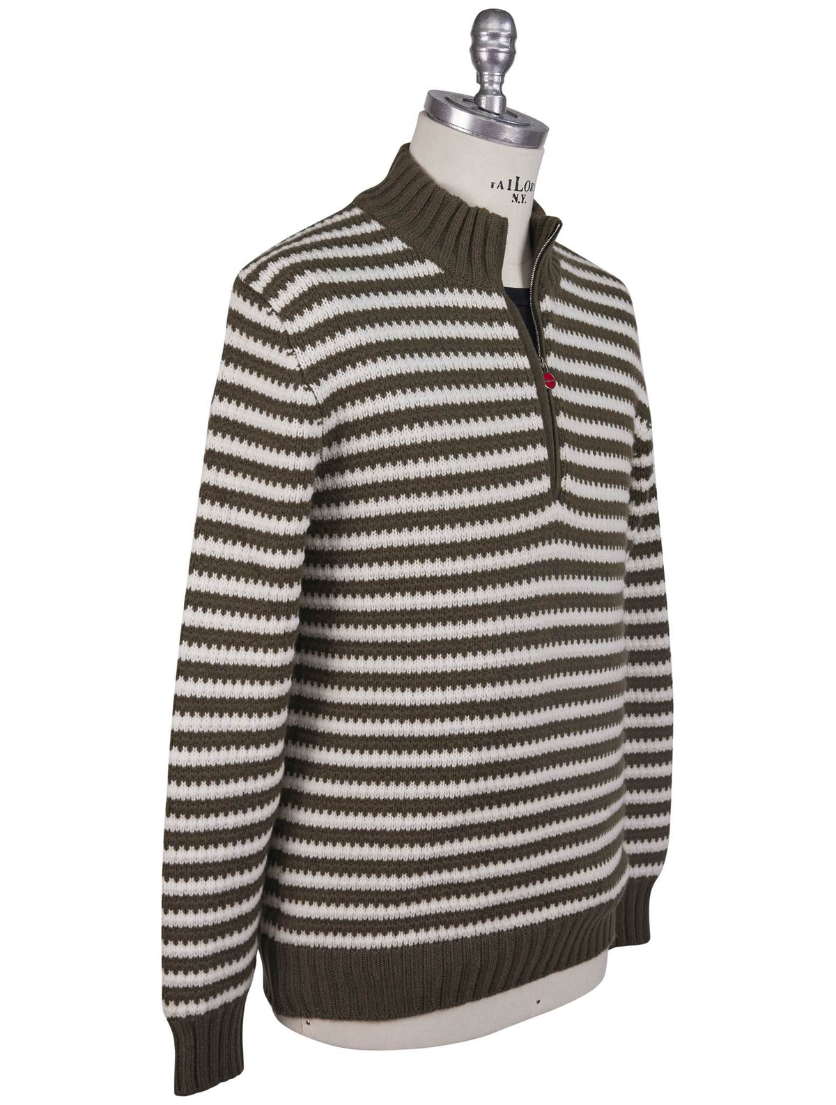 Kiton Kiton Green White Cashmere Sweater Half Zip Green / White 001