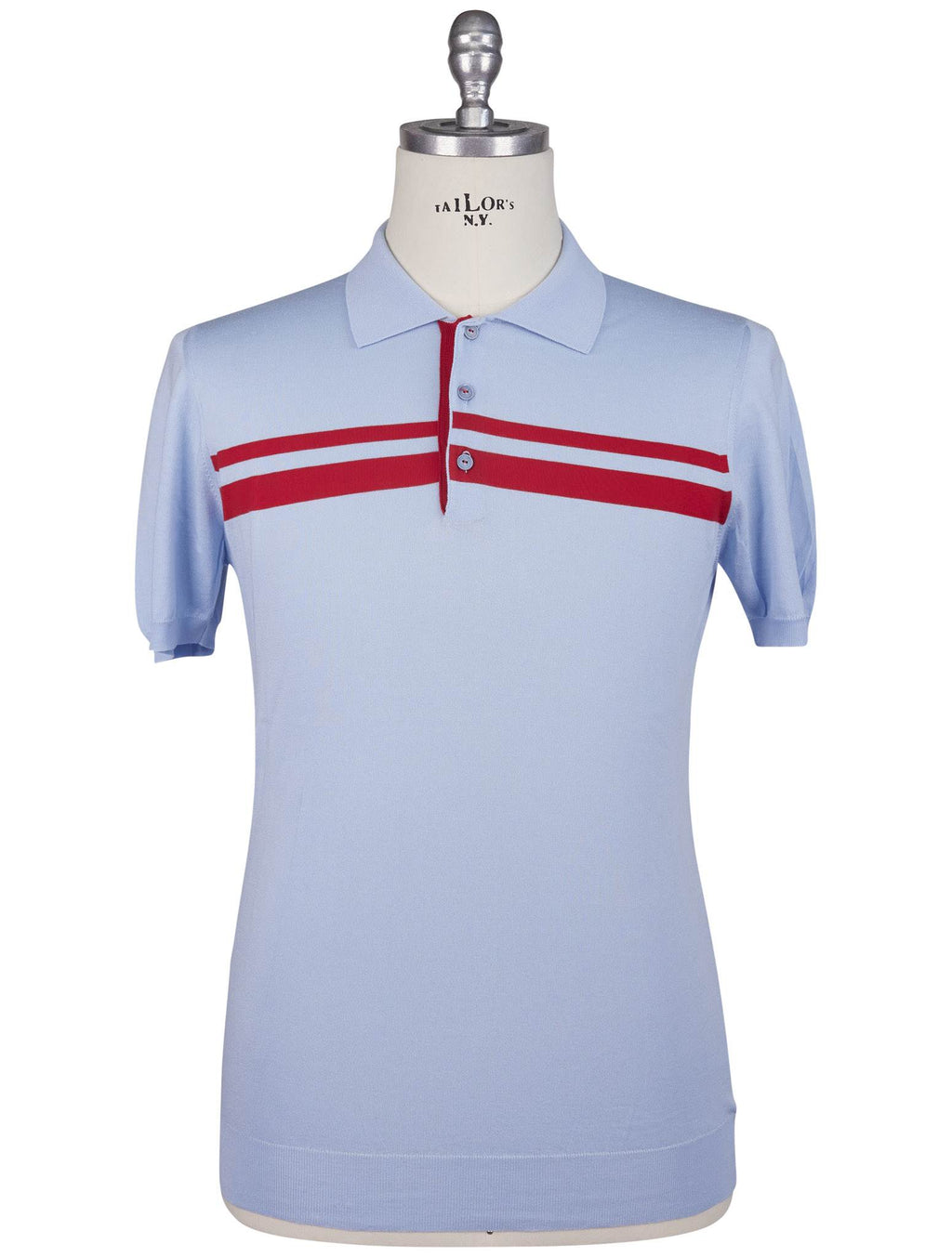 Kiton light Blue Red Cotton Polo