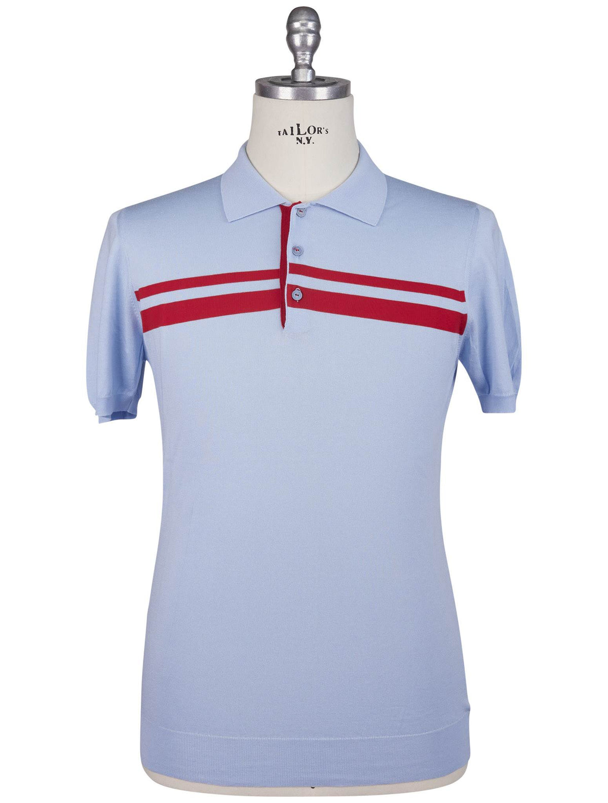 Kiton light Blue Red Cotton Polo