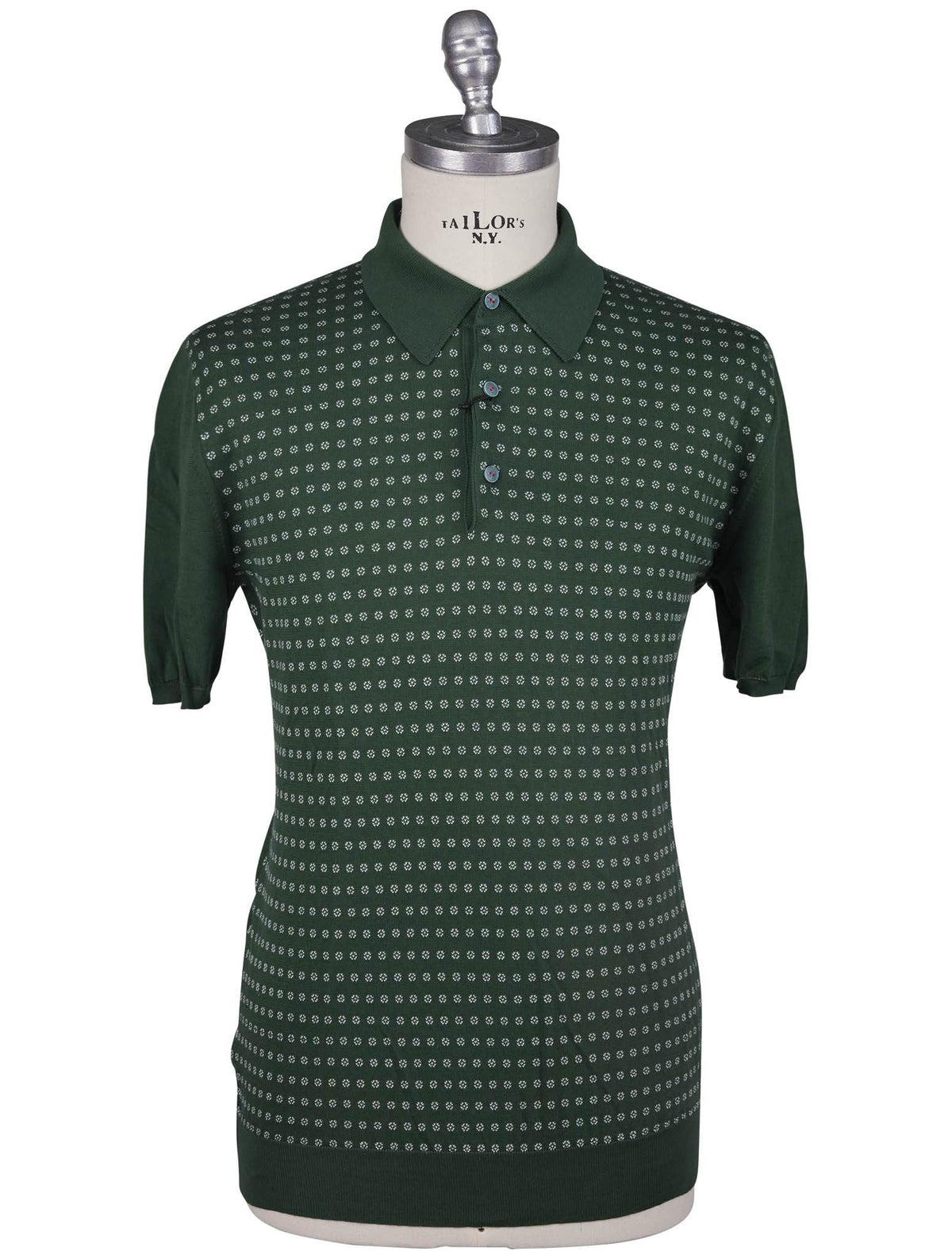 Kiton Green White Cotton Polo