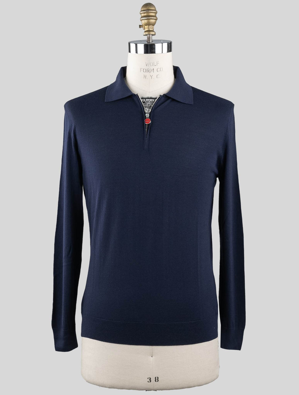 Kiton Blue Navy Wool Sweater Polo Half Zip Diamante Blue