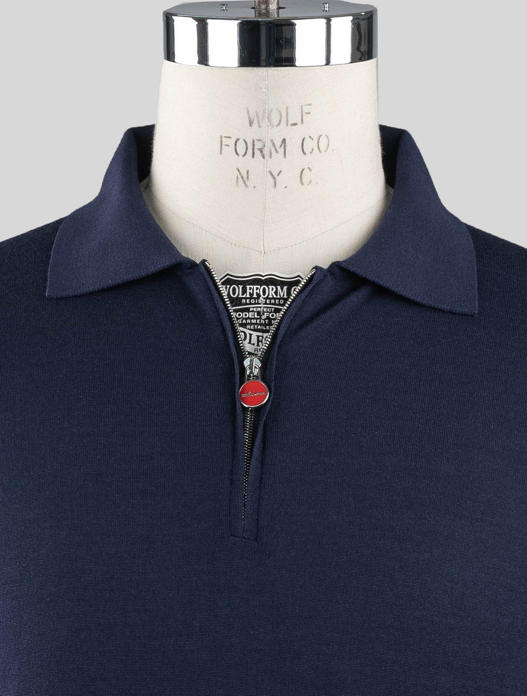 Kiton Blue Navy Wool Sweater Polo Half Zip Diamante Blue