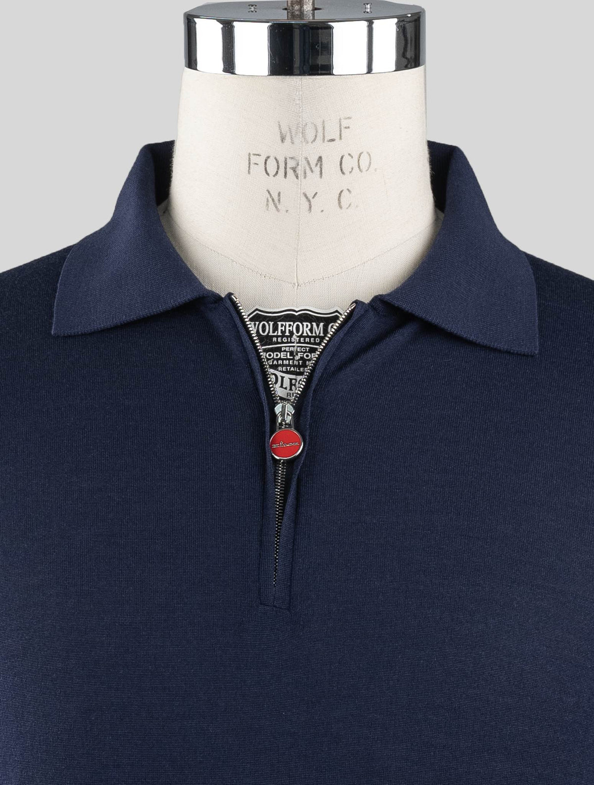 Kiton Blue Navy Wool Sweater Polo Half Zip Diamante Blue