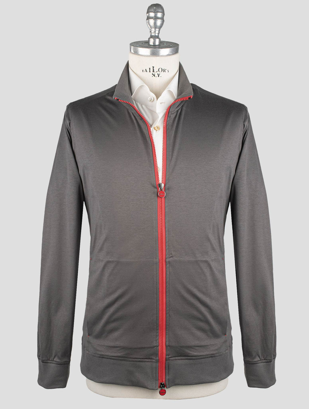 Kiton Taupe Cotton Coat RED STITCH