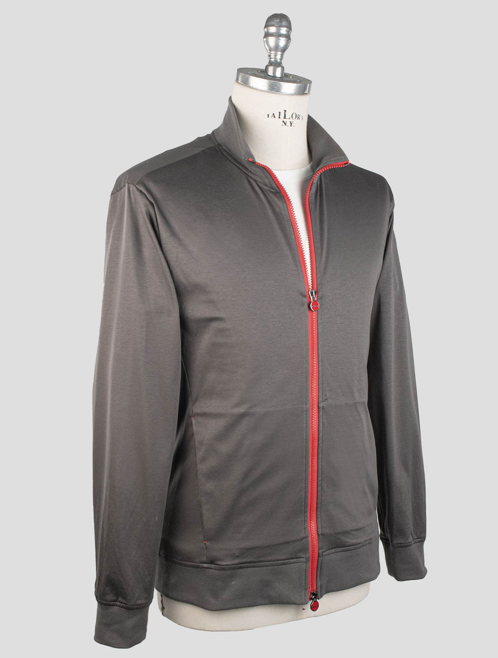 Kiton Taupe Cotton Coat RED STITCH