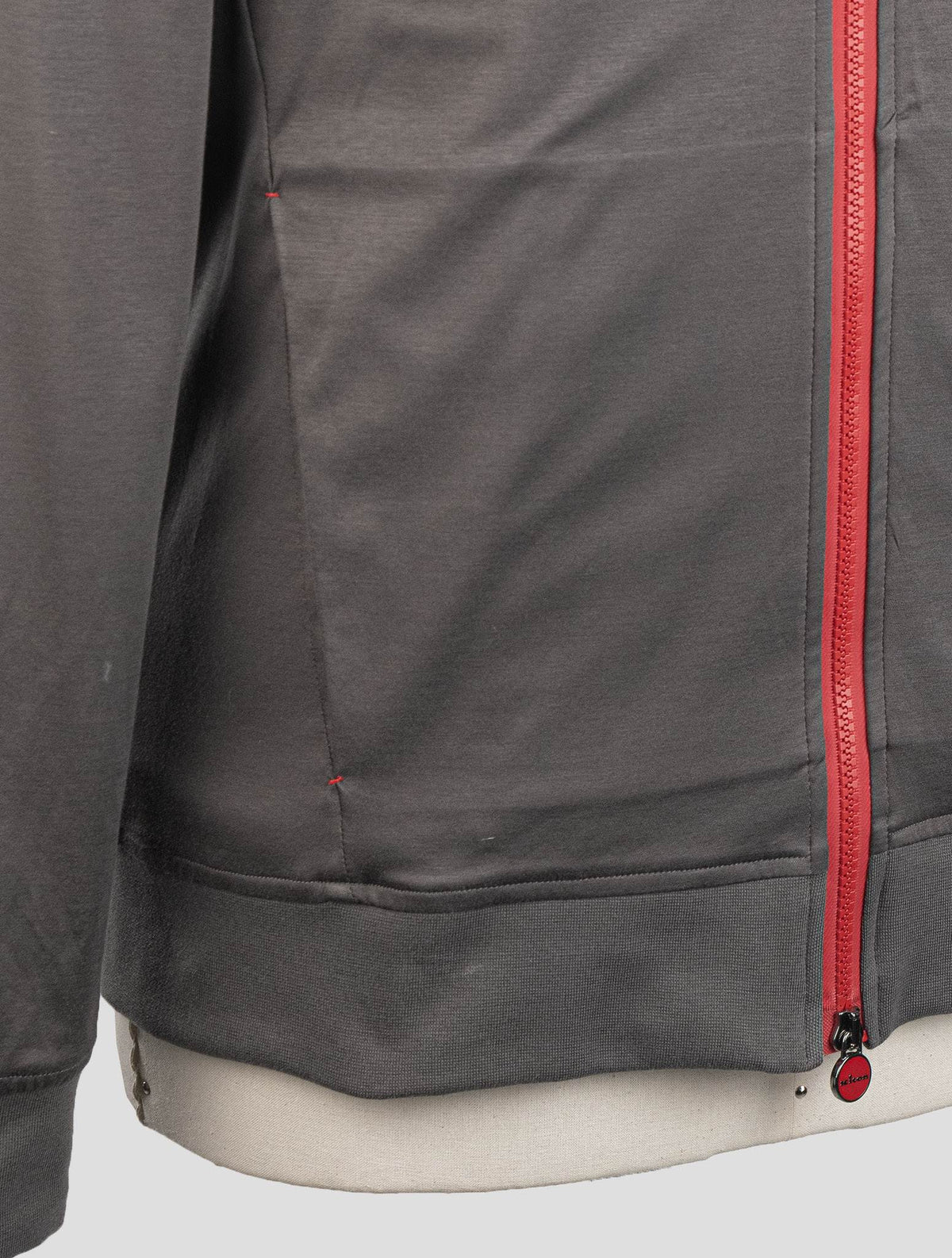 Kiton Taupe Cotton Coat RED STITCH