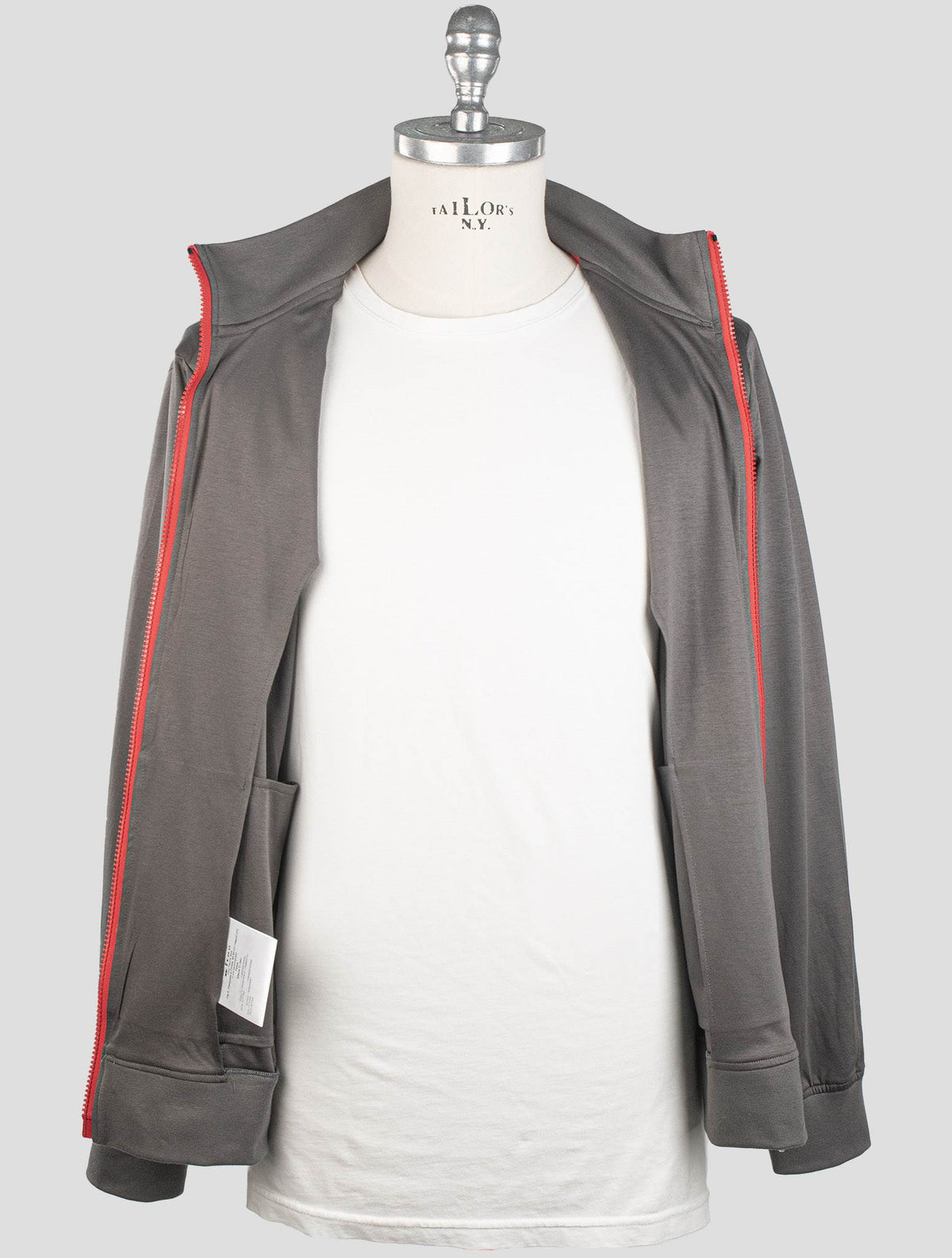 Kiton Taupe Cotton Coat RED STITCH