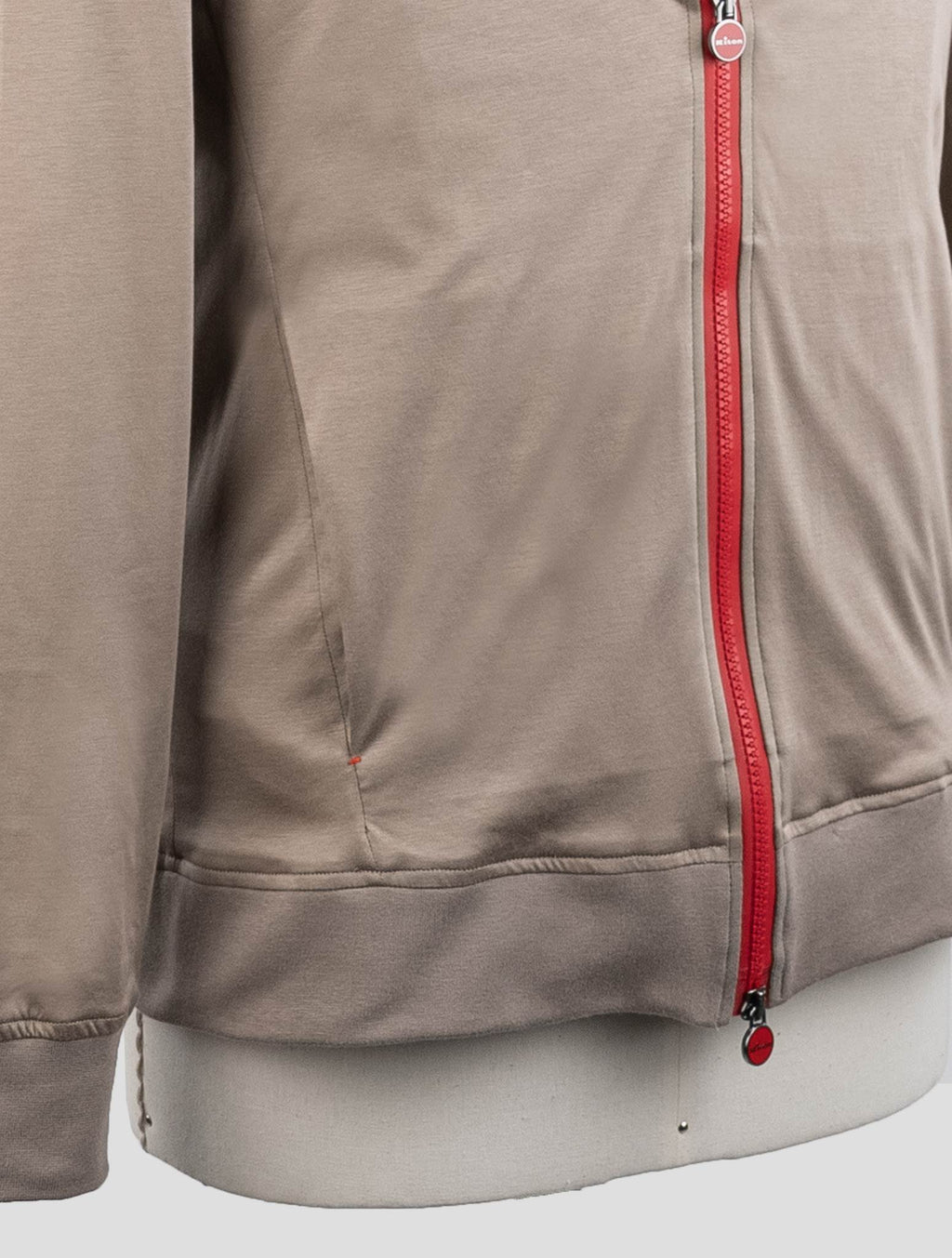 Kiton Light Brown Cotton Coat RED_STITCH