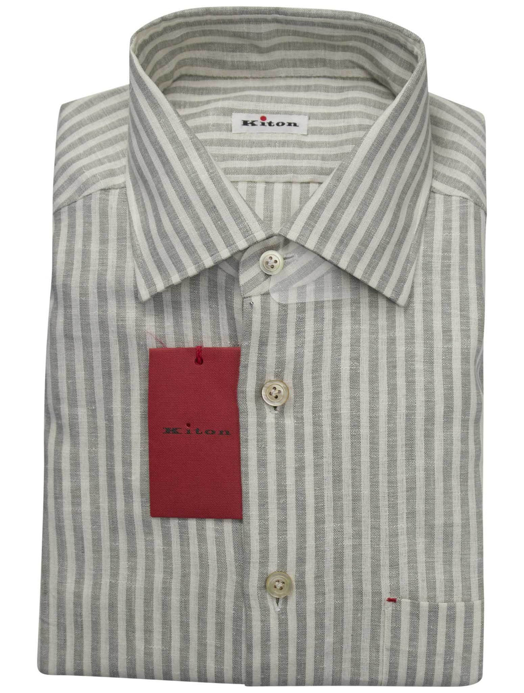 Kiton Gray White Linen Pl Ea Shirt