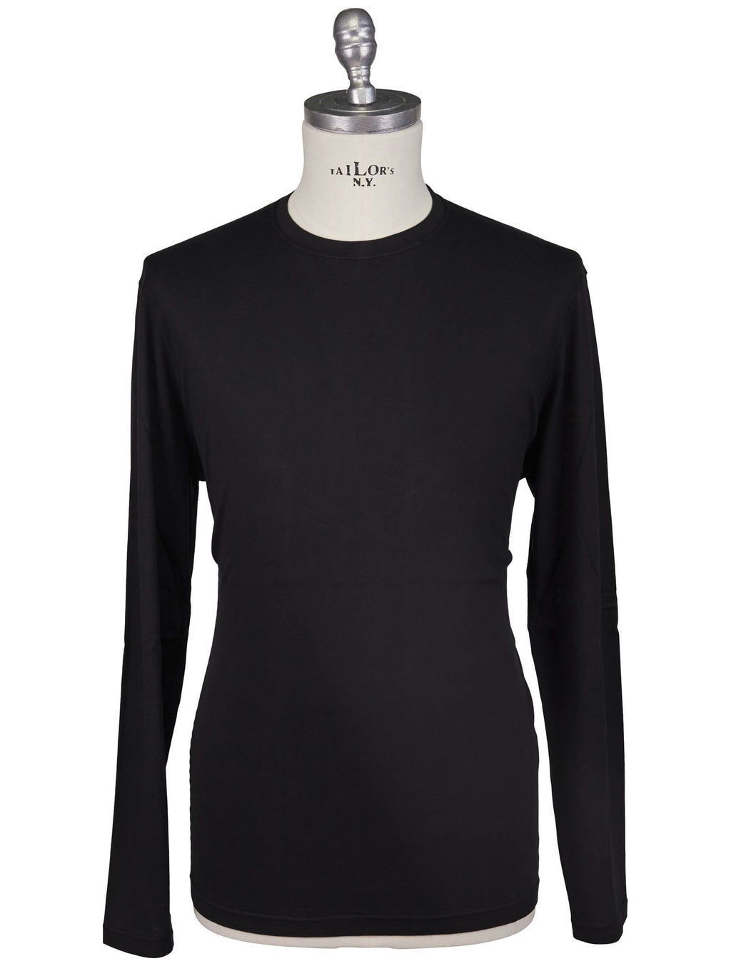 Kiton Black Cotton Cashmere Sweater Crewneck