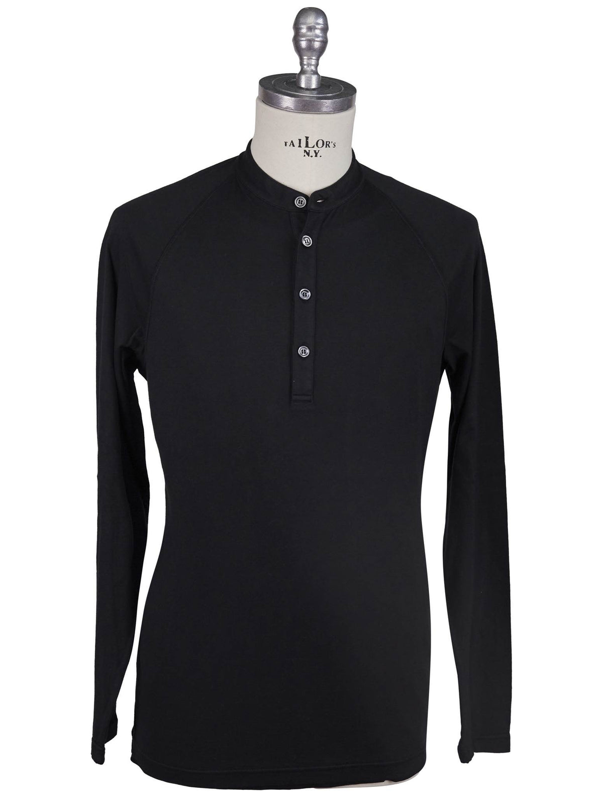 Kiton Black Cotton Cashmere Sweater Half Button