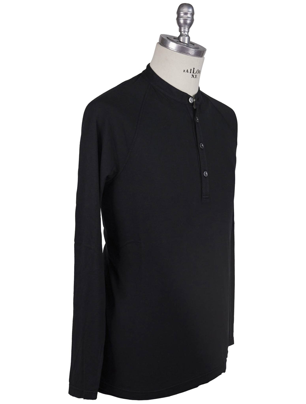 Kiton Kiton Black Cotton Cashmere Sweater Half Button Black 001