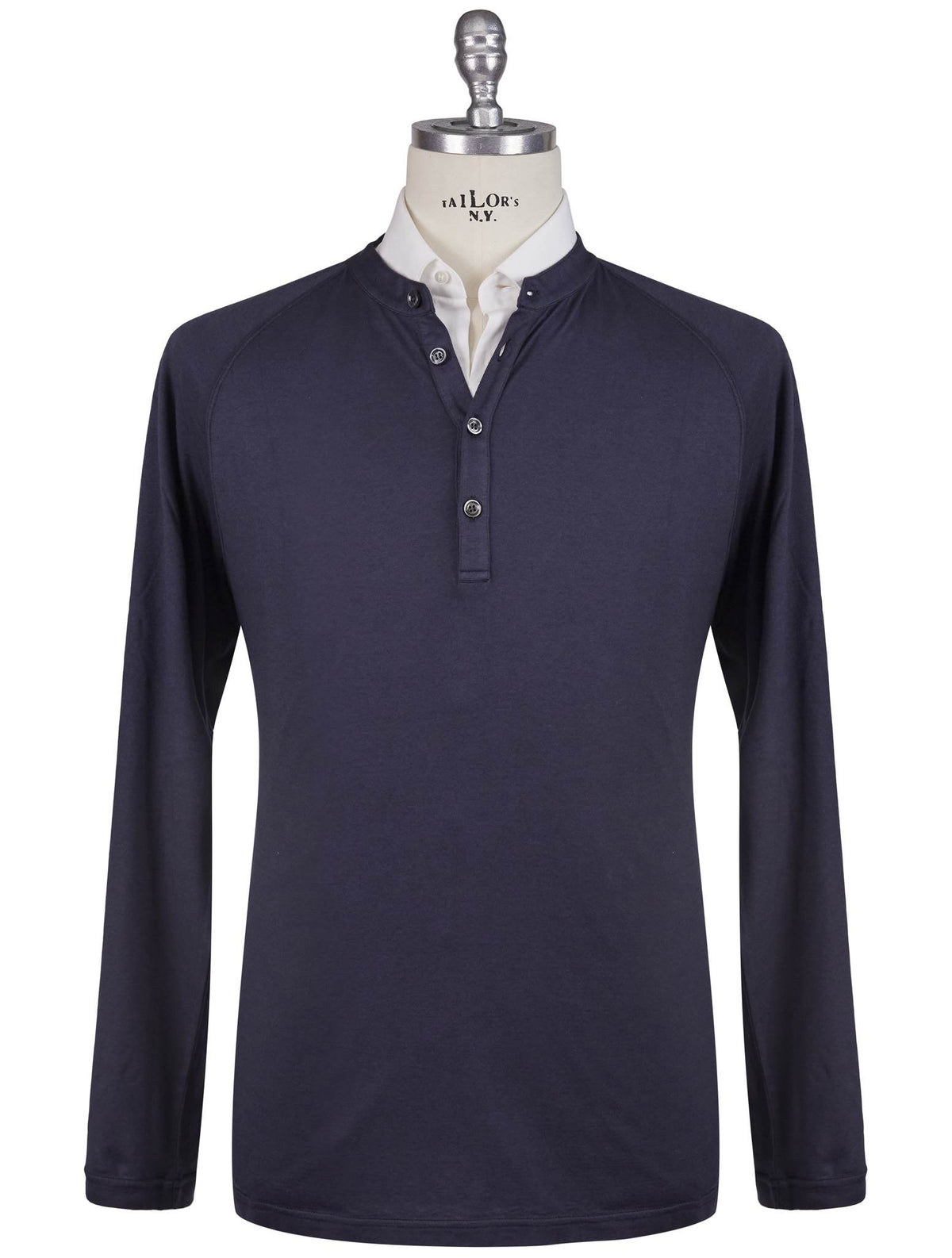Kiton Blue Cotton Cashmere Sweater Half Button
