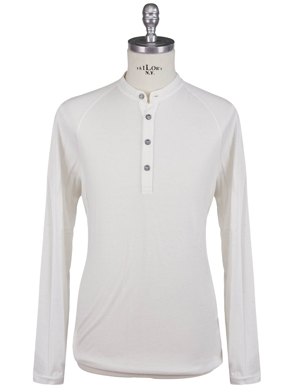 Kiton White Cotton Cashmere Sweater Half Button