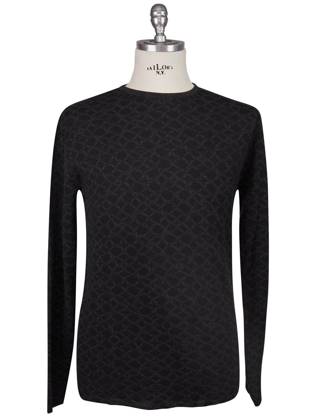 Kiton Knt Black Gray Cashmere Cotton Sweater Crewneck