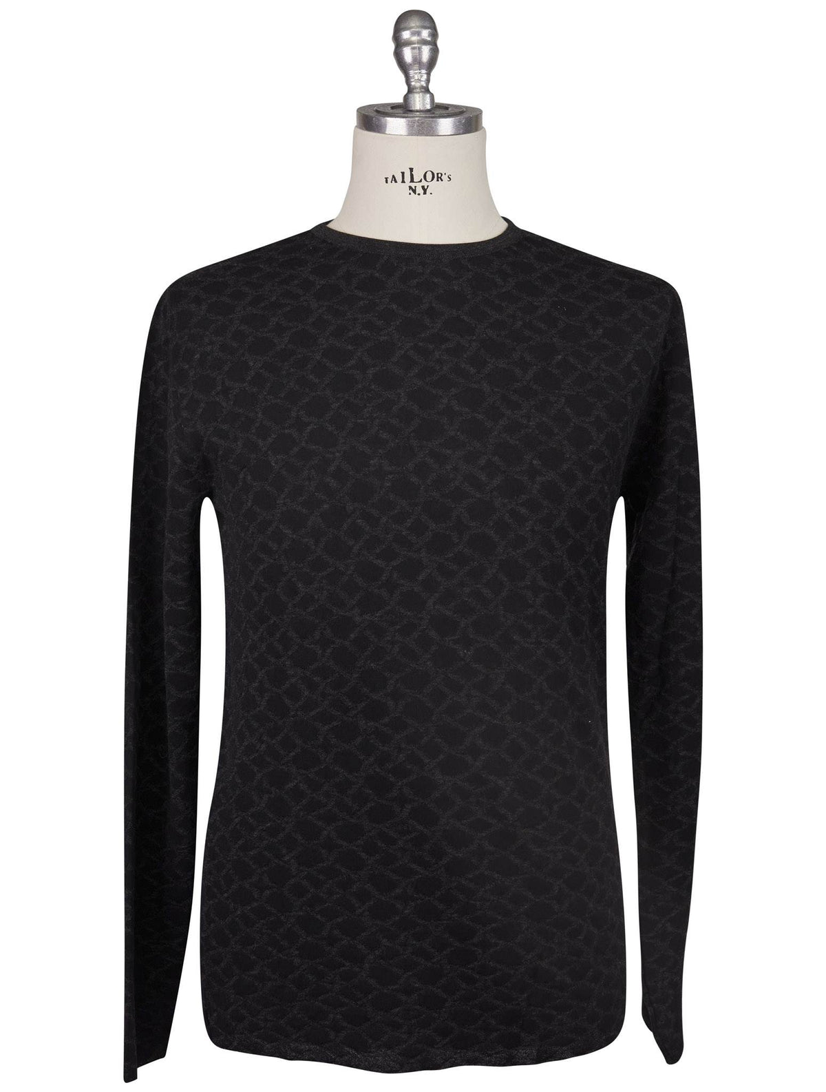 Kiton Knt Black Gray Cashmere Cotton Sweater Crewneck