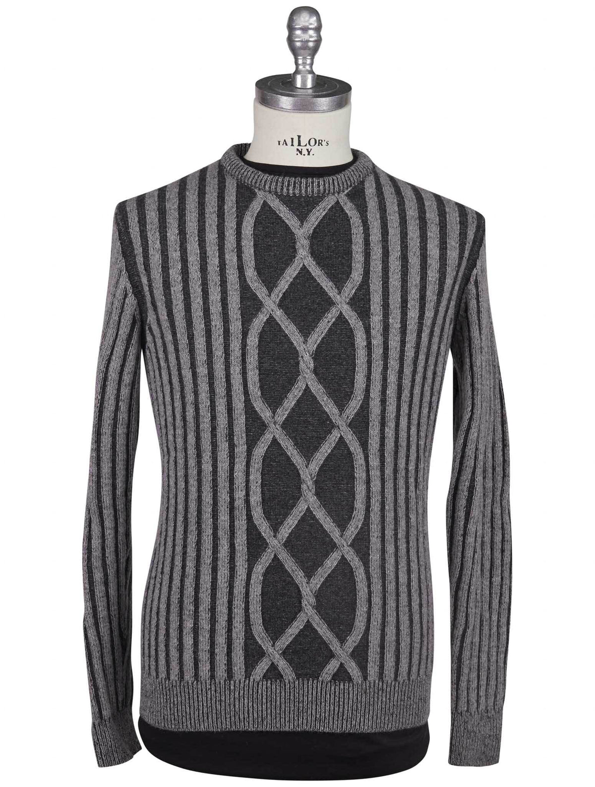 Kiton Knt Gray Virgin Wool Cashmere Sweater Crewneck