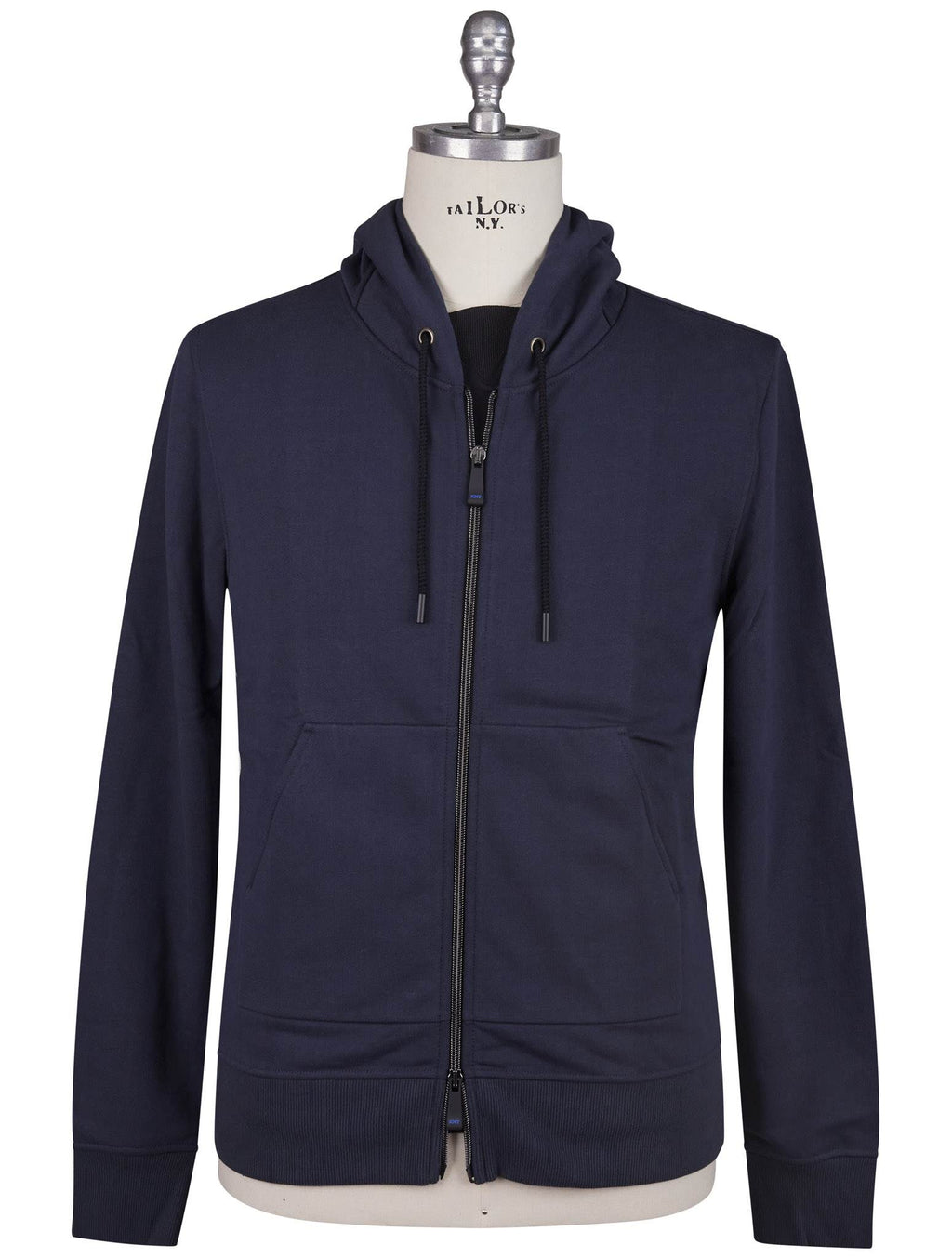 Kiton Knt Blue Cotton Sweater Full Zip