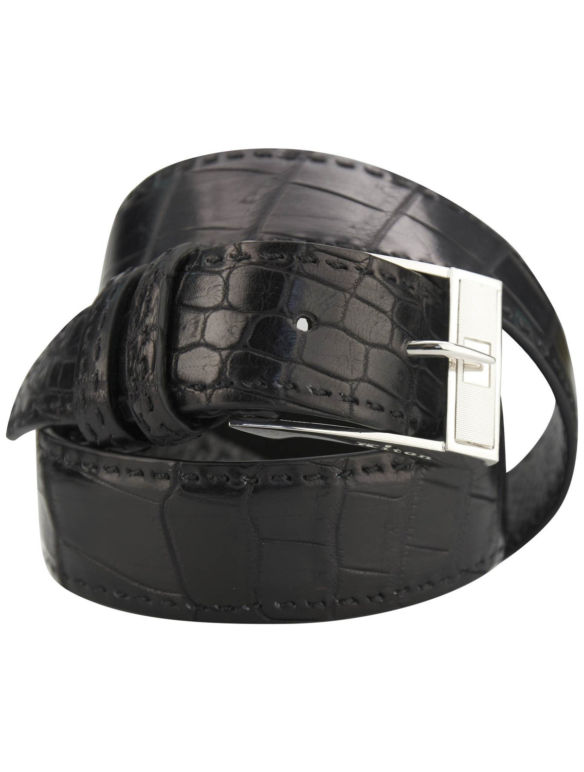 Kiton Kiton Black Leather Crocodile Belt Black