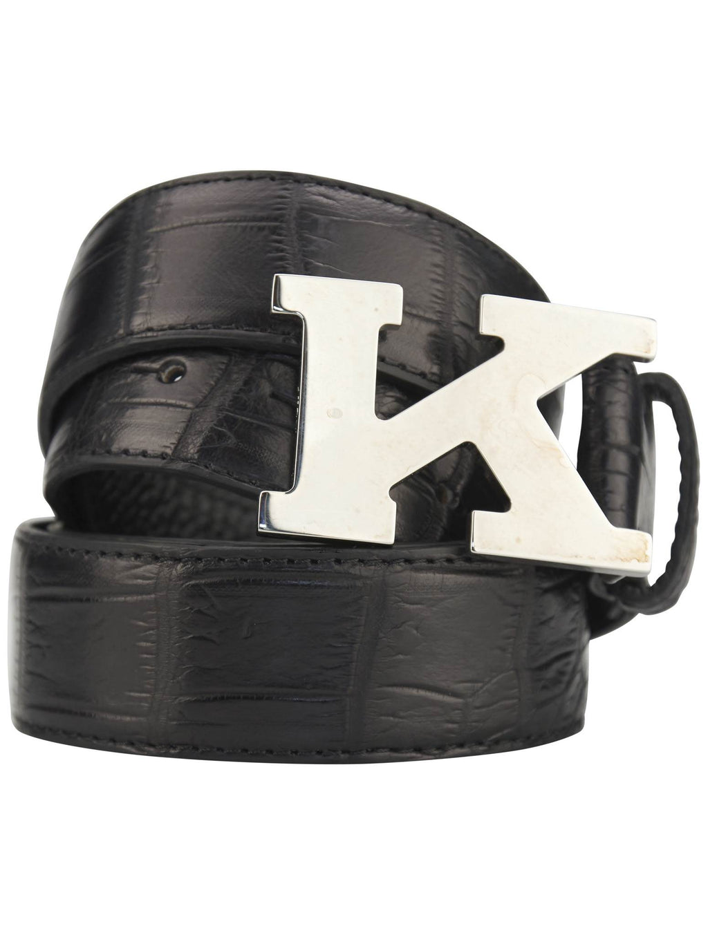 Kiton Kiton Black Leather Crocodile Belt Black