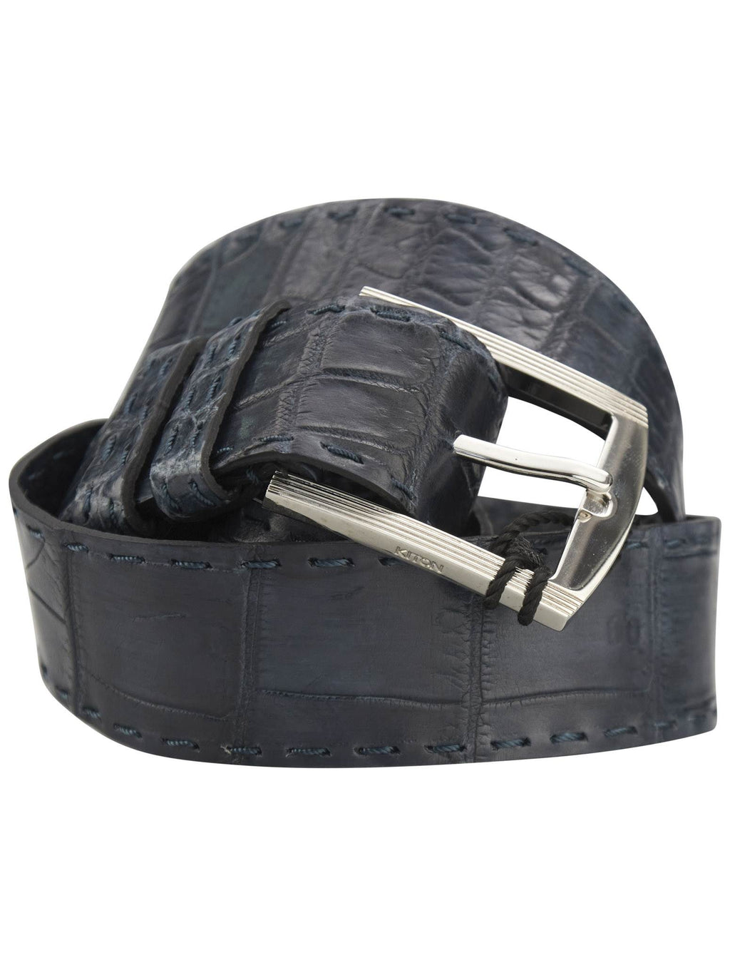 Kiton Blue Leather Crocodile Belt